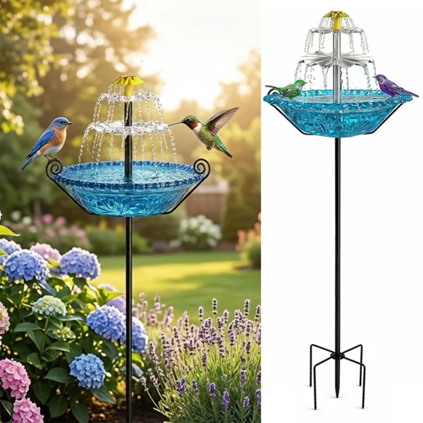 Solar Fountain for Bird Bath Outside with Stakes-Blue
