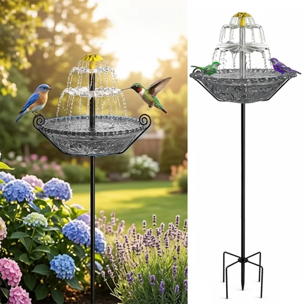 Solar Fountain for Bird Bath Outside with Stakes-Gray