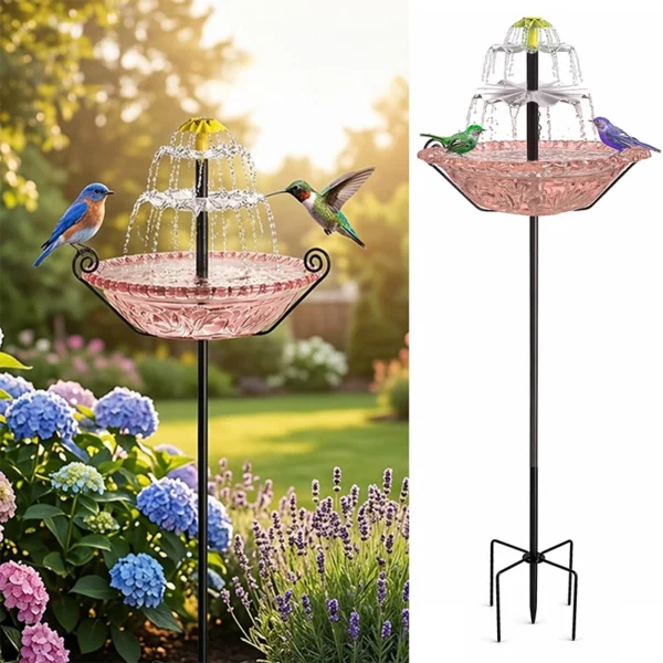 Solar Fountain for Bird Bath Outside with Stakes-Pink